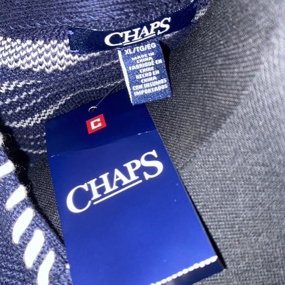 Chaps Navy Blue White Textured
Indian Stripe 3/4 Western Sweater - Picture 2 of 3